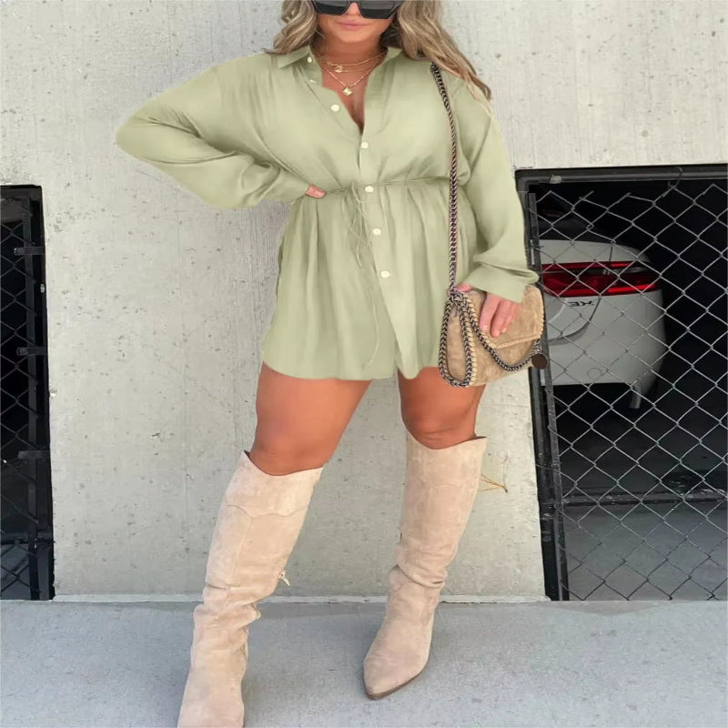 Chic & Trendy Lace-Up Waist Long Sleeve Jumpsuit for Women - Perfect for Spring & Summer Vibes!