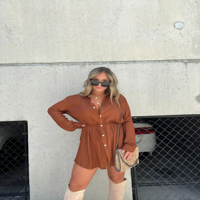 Chic & Trendy Lace-Up Waist Long Sleeve Jumpsuit for Women - Perfect for Spring & Summer Vibes!